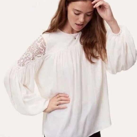 LOFT Lace Shoulder Blouson Blouse XS - Picture 1 of 6